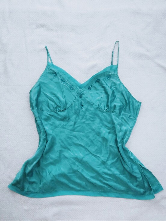 Metro Tops - Metro Teal Satin Camisole With Beading